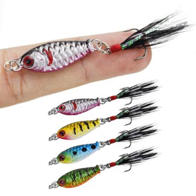 China New Lead Metal Fly Fish Building Lure With Feather 32mm Metal Lid 5g Bass Jig Bait Building Lure for sale