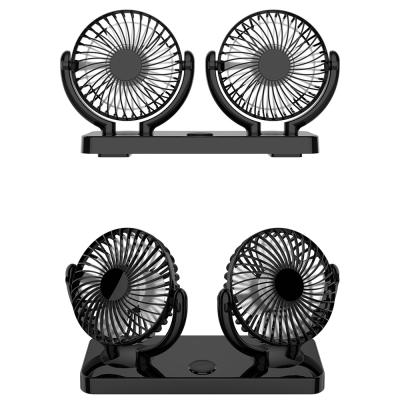 China Wholesale 12v 24v Car Steering Wheel Push 360 Degree Vehicle Fan Rotating Fan Universal Mini Dual Head Car for sale