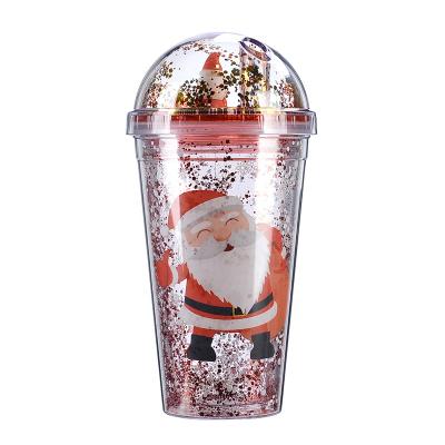 China Viable Reusable Plastic Christmas Gift Travel Mug Glass Cup With Dome Lid And Straw for sale