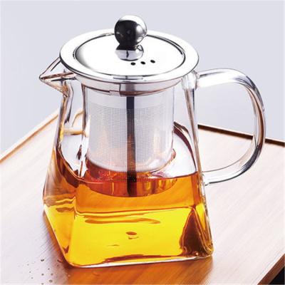 China New Design Sustainable Square Shape Pyrex Glass Teapot Handle Borosilicate Glass Heat Resistant Teapot With Infuser for sale