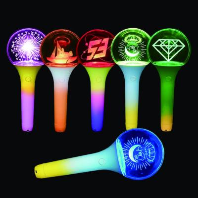 China Concert 2023 Cheap Price Custom LOGO Acrylic Gradient Colors Handle 15 Led Colors Lights Glow Flashing Ball Stick for sale