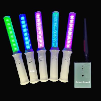 China Concert Custom LOGO printed rechargeable concert party wireless remote controlled led flashing light up glow sticks for sale