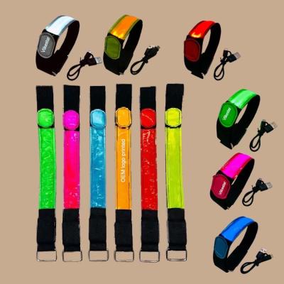 China Fast flash LOGO custom led lighting wristbands rechargeable events party nylon bracelet for sale