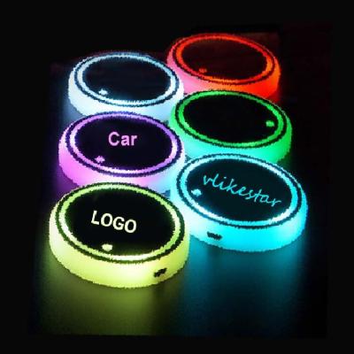 China Car Customized LOGO Printed 7 Color Led Lightweight USB Rechargeable Car Cup Holder Coaster for sale