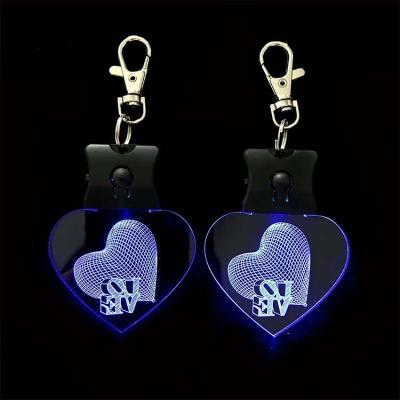 China OEM Logo Printed Shape Acrylic LED +ABS+metal Flashing Light Up Festival Promotional Base Christmas Acrylic Key Chain for sale