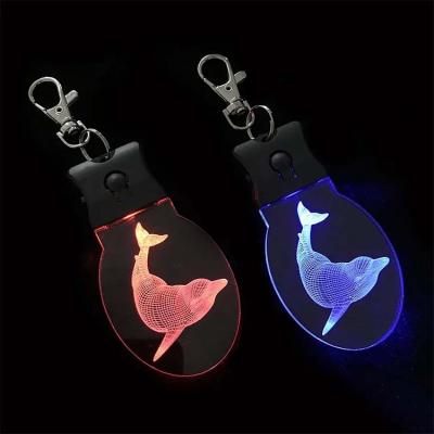 China LOGO Printed LED Cheap Price Acrylic +ABS+metal Empty Key Chain Custom Light Up Flashing Key Chain for sale