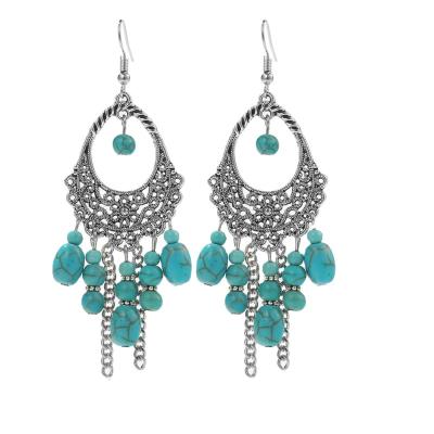 China Retro Bohemian Style TRENDY European Turquoise Earrings Tibetan Silver Fashion Earring Set for sale