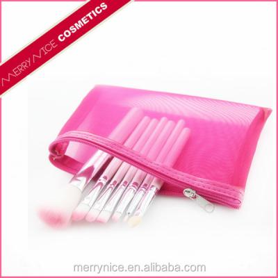 China Angular Blush 7pcs low price mini pink portable makeup brush set with small pouch for sale