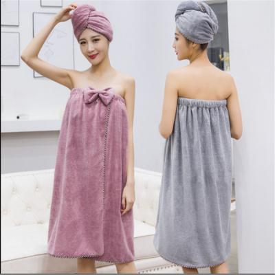 China QUICK DRY microfiber wearable bathrobes for lady with hair dryer cap for sale