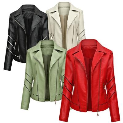 China Multicolor Riding Women Motorcycle Winter Jacket Ladies Europe QUICK DRY Three Decorative Stripes PU Leather Jackets for sale