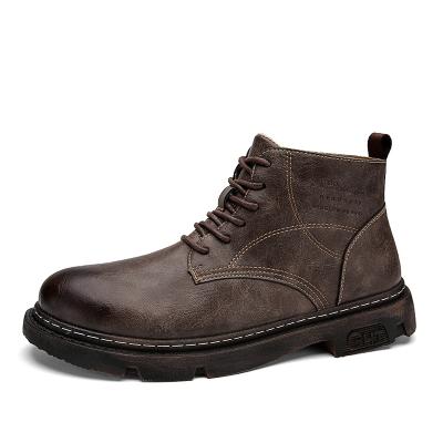 China Flat 2021 autumn and winter new spot casual shoes fashion to brown leather men's lace-up shoes daily outdoor wear leather boots for sale