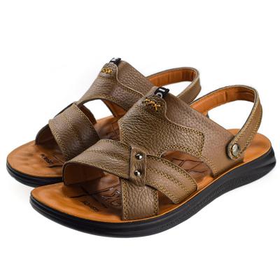 China Flat men's leather sandals 2021 new summer PU beach casual shoes whip leather sandals and slippers for sale