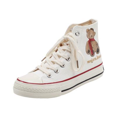 China 2021 Retro Anti-slippery Female Shoes New Bear Canvas 1980s Female High Top Hand Painted Shoes for sale