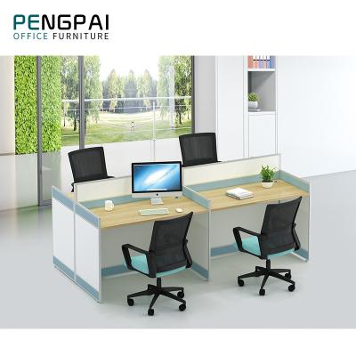 China PENGPAI Modern Modular Ergonomic Office Workstation Partition Table with Wooden Legs for Four Staff for sale