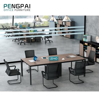 China Waterproof And Scratch Resistant Office Furniture 6 Person Office Conference Meeting Table With Metal Legs for sale