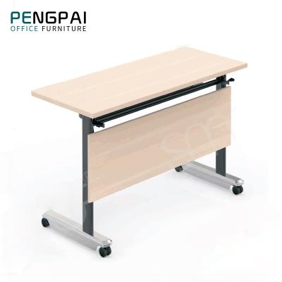 China Foldable Powder Coating Steel Frame Movable Leg Front Panel Foldable School Training Table for sale