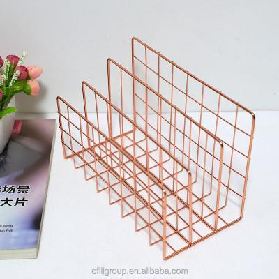 China Nordic Creative Metal Bookshelves Book Rack Manufacturer Three Grids Iron Creativity Decoration File Storage Wholesale Desktop Rack for sale