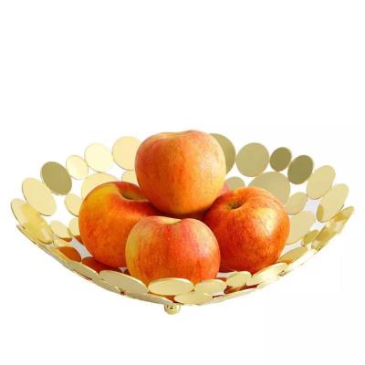 China Nordic Light Luxury Gold Round Style Black Metal Fruit Basket for sale