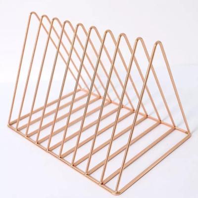 China Metal Factory Rose-gold Metal Books Magazine Metal Display Stand Holder Portable Book Stand for sale