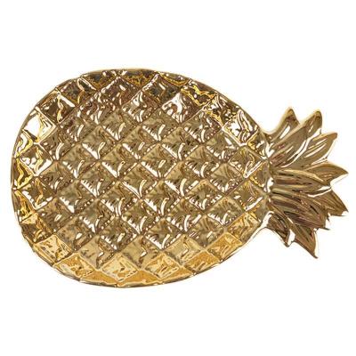 China Pineapple Nordic Light Luxury Gold Leaf Style Ceramic Tray Crockery Tableware Party Candy Disc Jewelry Storage for sale