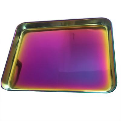 China Gold& Rose Gold Rectangle Serving Metal Tray Stainless Steel Custom Rolling Rectangle Wholesale Tray for sale