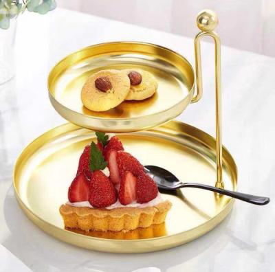 China Nordic Light Luxury Style Two Tiers Stainless Steel Tray Double Layer Dessert Tray Afternoon Tea Trays Hotel Tray for sale