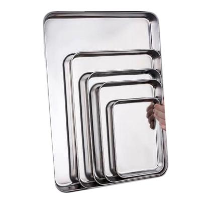 China Mirror Restaurant Use Metal Tray Stainless Steel Food Serving Shallow Polishing Tray for sale