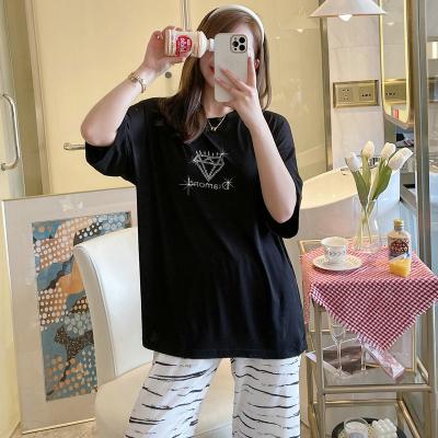 China High Quality Breathable Black Summer Women Print Home Clothes Sleep Wear Ladies Short Sleeve Pajamas For Women Set Summer Pajamas for sale