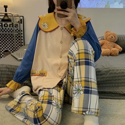 China Princess Style Suit Cotton Breathable Thin Pajamas School Home Clothes Autumn Long Sleeve Cartoon Cute Pajamas for sale