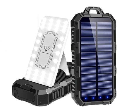 China Fast Charge Support 30000mah PD 18W Solar Wireless Fast Charging Power Bank Banks Outdoor High Capacity 20000 mAh Mobile Powerbank With Led Torch for sale