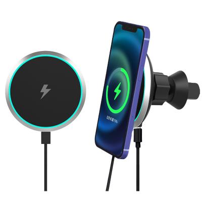 China Electric Car Factory Wholesale Cheap 15W Magnetic Fast Wireless Charger For iPhone 12 Car Wireless Charger With LED Super Magnet Power for sale