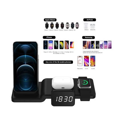 China Wireless Charging C100 Mobile Phone Wireless Charging Station with Time Display 3 in 1 15w Wireless Charger for Phone/Smartwatch/Earphone for sale