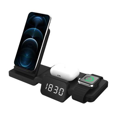 China Smart Watch Wholesale Amazon Hot Sales 5 in 1 Fast Wireless Charger with LED Time Digital Display Screen Power Station Adapter for sale