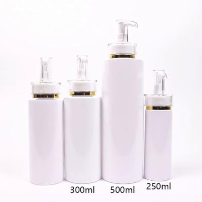 China 300ml 500ml 100ml White Plastic Cosmetic Base Pump Bottle Lotion Dispenser Frosted Acrylic Bottle With Lotion Pump for sale