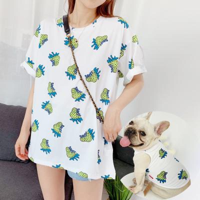 China Viable Summer Outfits 2021 Fashions Dog Apparel Matching With Owner Cotton Dog Swim Vest Cute Fruit Style for sale