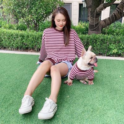 China Sustainable Fashion Spring Dog Clothes Matching Dog And Owner Striped Clothes Vacation Outdoor Travel For Wholesale for sale