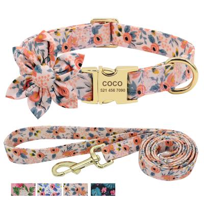 China Viable Light Trend Luxury Customizable Printed Dog Flower Collar Leash Set With Engraved Dog ID Collar For Indoor Shooting for sale