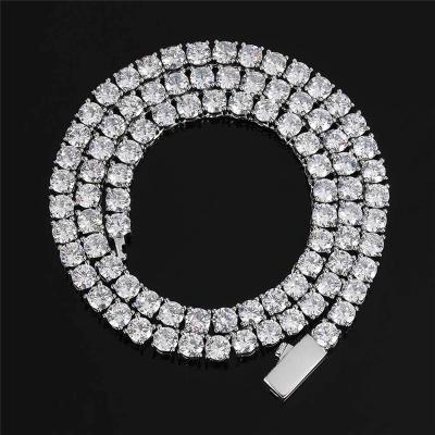 China Vintage Hip Hop Diamond Tennis Necklace Bling Bling 3MM 4MM 5MM 6MM Diamond Moissanite Tennis Chain for sale