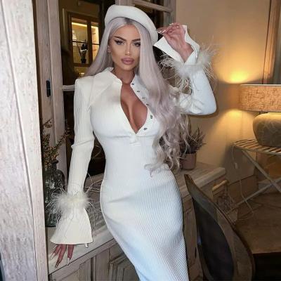 China Breathable Spring 2023 New Arrivals Women Maxi Long Sleeve Dress White Luxury Evening Dresses for sale