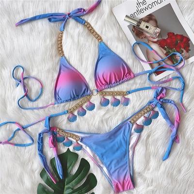 China Plus size ready to ship tie to dye fronts women beach wear rwo piece sexy bikini set swimsuits for sale