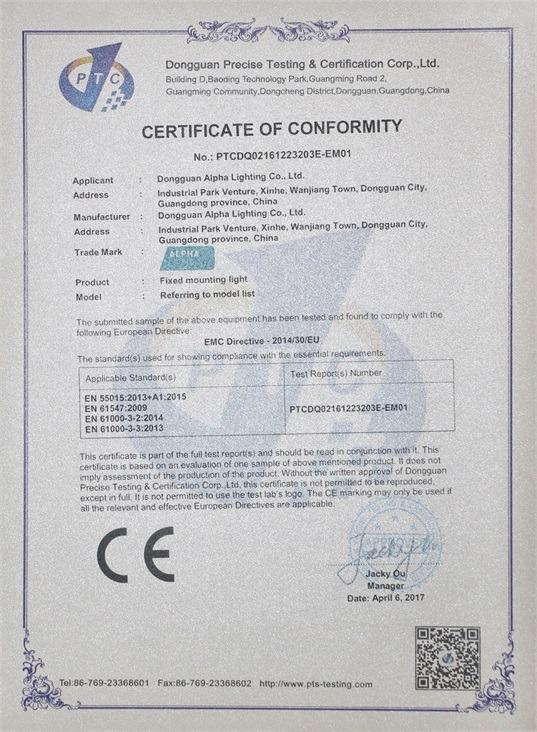 CE - Guangdong Alpha Lighting Co., Ltd.