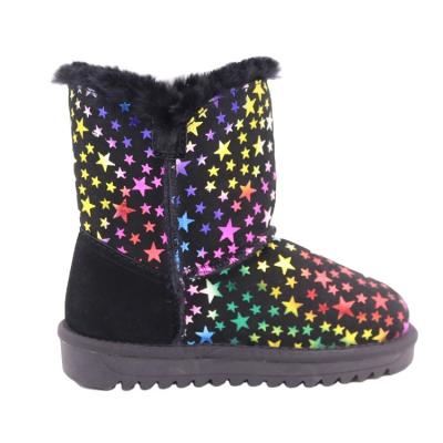 China Factory direct real wool winter fashion trend CF-179 cute cheap girls cartoon shining stars design warm boots for kids for sale