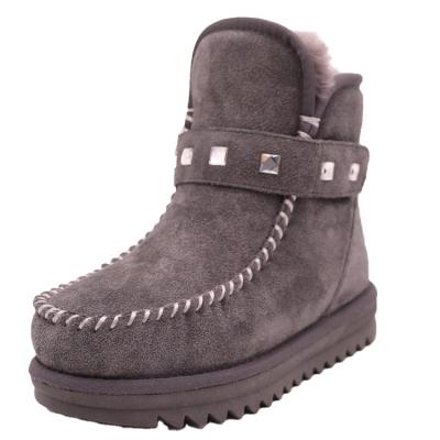 China 2021 New Fashionable CF-130 2021 Cow Suede Sheepskin Lining Kids Winter Waterproof Shiny Snow Genuine Leather Ankle Boots For Kids for sale