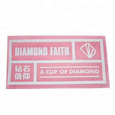 China Custom Satin Sustainable Logo Print Label Garment Accessories Pink White for sale