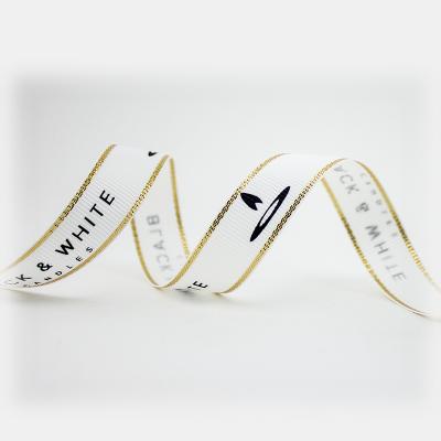 China High Quality Recyled Factory Price Custom 100% Polyester Gold Edge Grosgrain Ribbon for sale