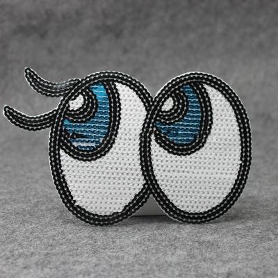 China Sustainable Customized Big Eyes Sequin Embroidery Patches Design For Kids Clothing for sale