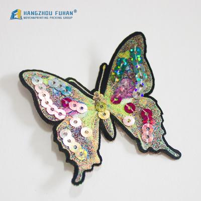 China 3D Customized Sequin Embroidery Butterfly Badge With Iron-on Backing for sale