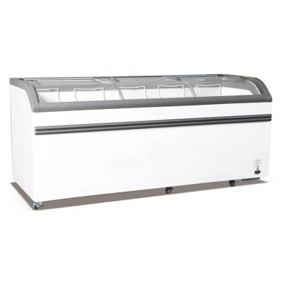 China Single-Temperature Supermarket Freezer Curved Glass Door Island Freezer for sale