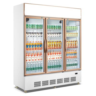 China Single-temperature 3 Doors Glass Beverage Chiller Refrigerator Upright Supermarket Beverage Cabinet for sale