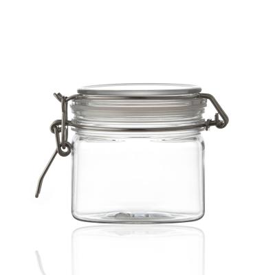 China Pet 400ml Container Body Butter Clip Wire Jar Cosmetic Clear Plastic Bail Top Jar Cosmetic Cream Packaging Jar for sale